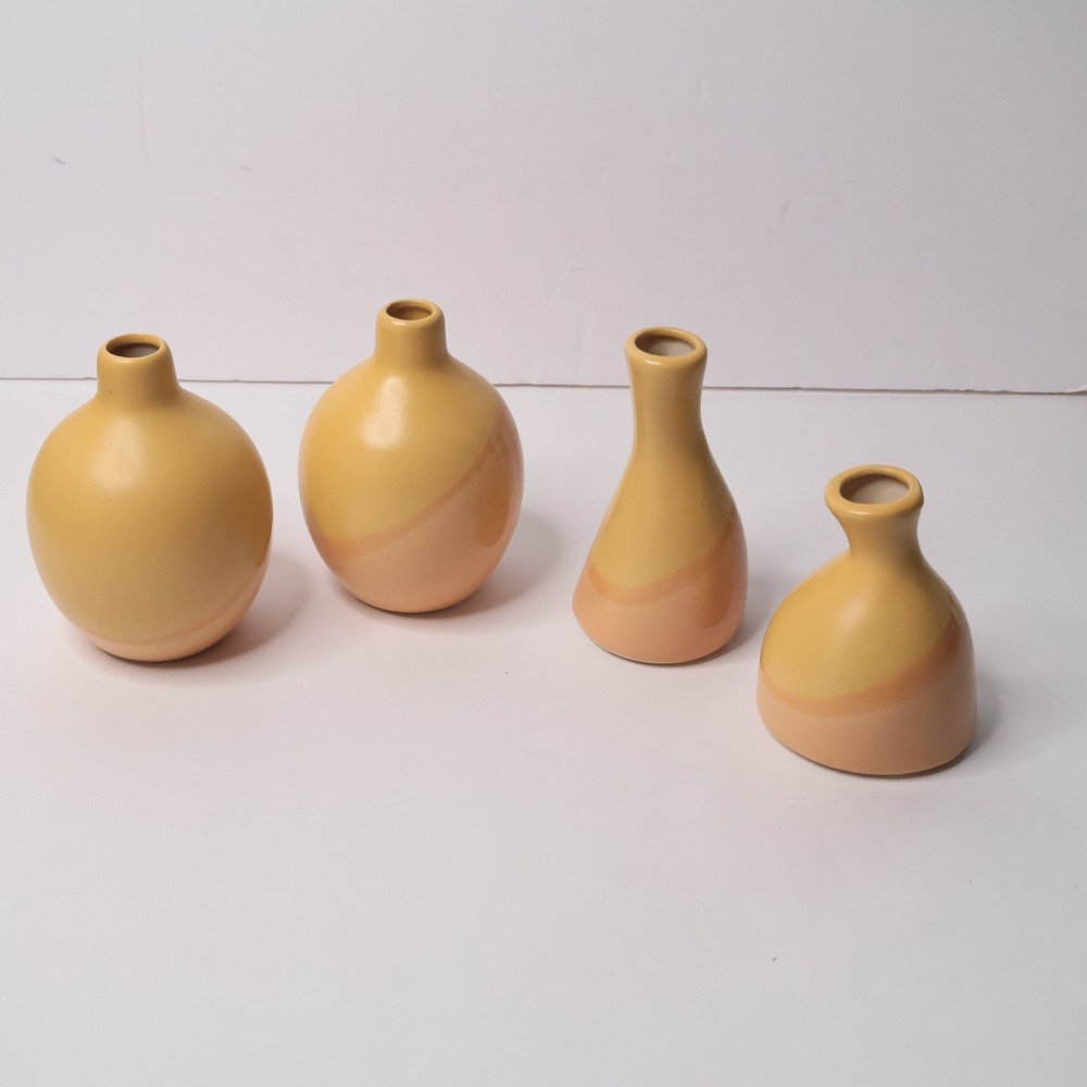 Margie's Garden Ceramic Bud Vase Set of 4 Yellow Peach MCM Whimsical Boho Art